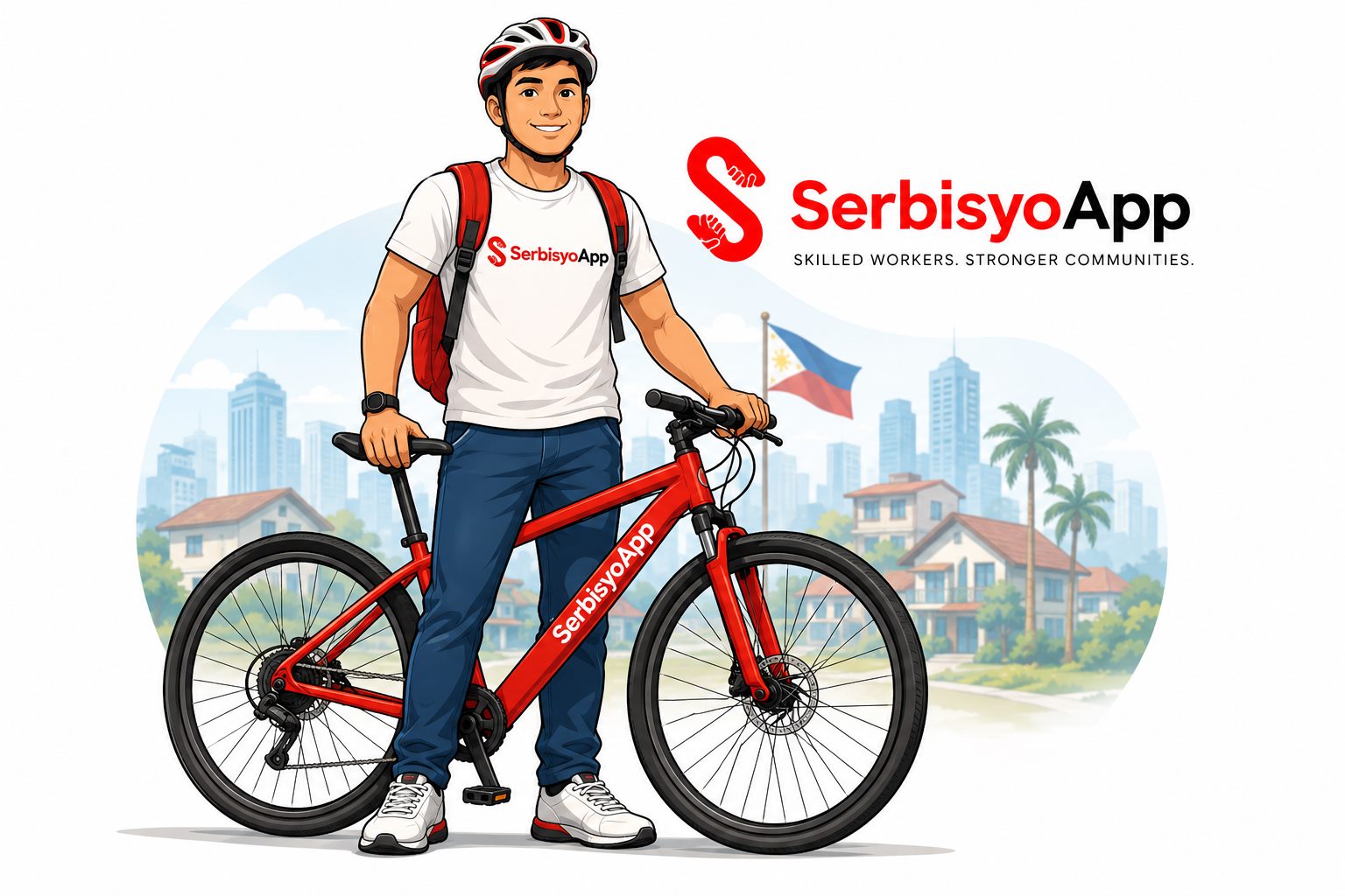 SerbisyoApp worker guide with bicycle